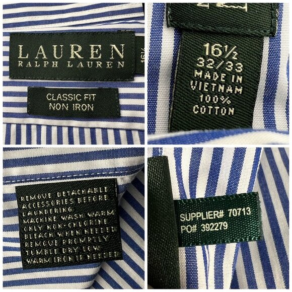 Lauren Ralph Lauren Blue White Pinstripe Button Down Shirt Size Large - Picture 3 of 8
